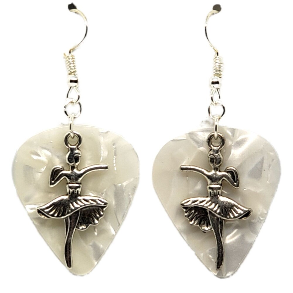 Ballerina Dancer Charm on Guitar Pick Earrings - Choose Color - Handmade in USA